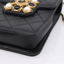 CHANEL Matelasse Shoulder Bag Calf Skin Black Champagne Gold CC Auth 208597SM-16