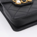 CHANEL Matelasse Shoulder Bag Calf Skin Black Champagne Gold CC Auth 208597SM-17