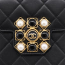 CHANEL Matelasse Shoulder Bag Calf Skin Black Champagne Gold CC Auth 208597SM-20