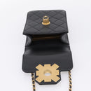 CHANEL Matelasse Shoulder Bag Calf Skin Black Champagne Gold CC Auth 208597SM-21