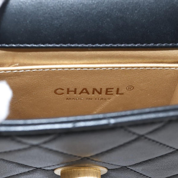 CHANEL Matelasse Shoulder Bag Calf Skin Black Champagne Gold CC Auth 208597SM