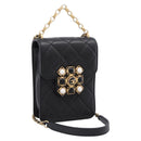 CHANEL Matelasse Shoulder Bag Calf Skin Black Champagne Gold CC Auth 208597SM-1