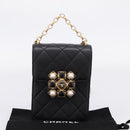 CHANEL Matelasse Shoulder Bag Calf Skin Black Champagne Gold CC Auth 208597SM-12