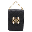 CHANEL Matelasse Shoulder Bag Calf Skin Black Champagne Gold CC Auth 208597SM-13
