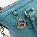 GUCCI Hand Bag Leather 2way Blue Gold 449659 Auth 208598A-19