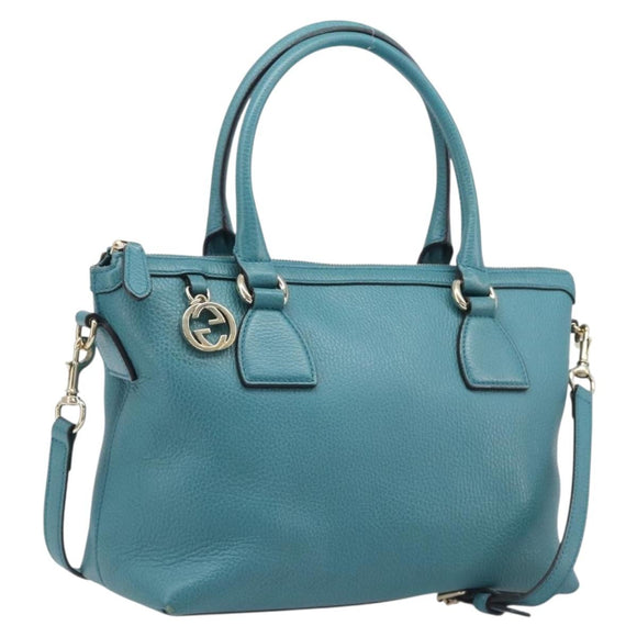 GUCCI Hand Bag Leather 2way Blue Gold 449659 Auth 208598A