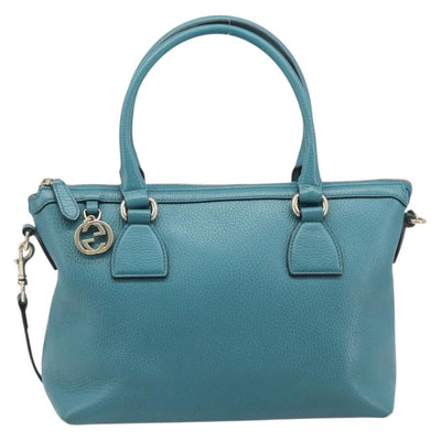 GUCCI Hand Bag Leather 2way Blue Gold 449659 Auth 208598A - 0