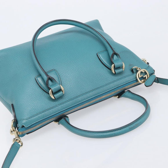 GUCCI Hand Bag Leather 2way Blue Gold 449659 Auth 208598A