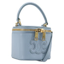CELINE Triomphe Shoulder Bag Leather Light Blue Gold Auth 208602SAM-1
