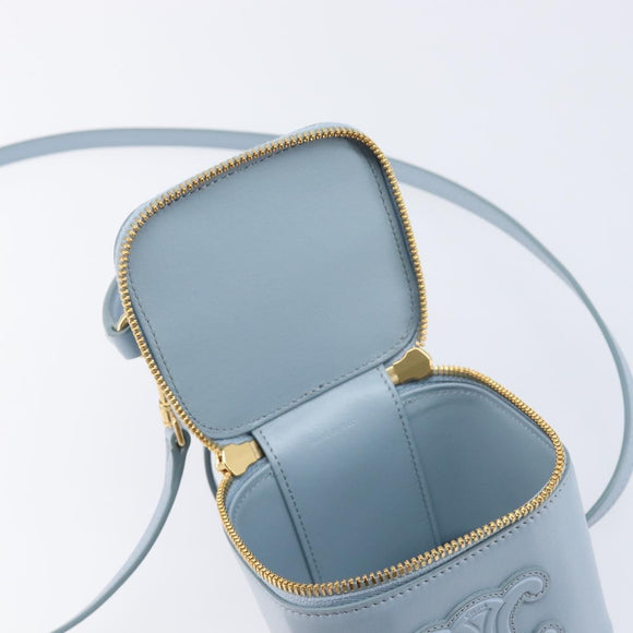 CELINE Triomphe Shoulder Bag Leather Light Blue Gold Auth 208602SAM