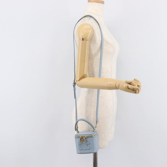 CELINE Triomphe Shoulder Bag Leather Light Blue Gold Auth 208602SAM