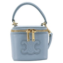 CELINE Triomphe Shoulder Bag Leather Light Blue Gold Auth 208602SAM-2