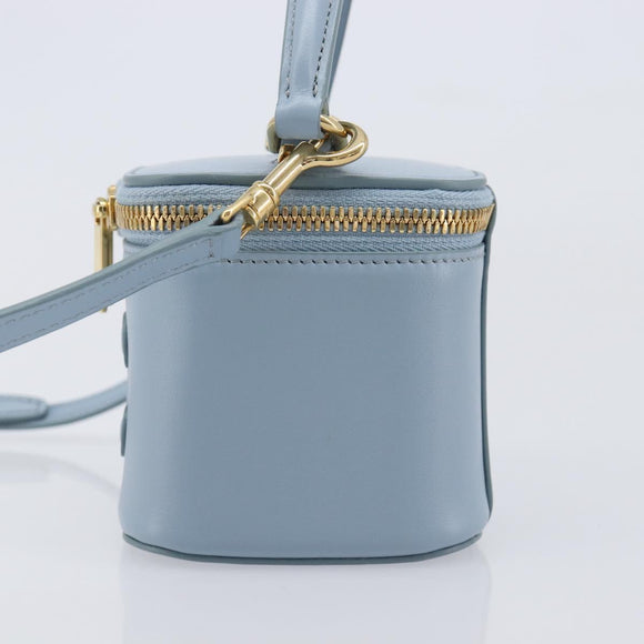 CELINE Triomphe Shoulder Bag Leather Light Blue Gold Auth 208602SAM