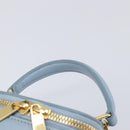 CELINE Triomphe Shoulder Bag Leather Light Blue Gold Auth 208602SAM-8