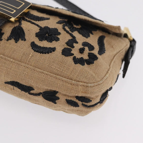 FENDI Zucca Canvas Mamma Baguette Shoulder Bag Beige Gold Auth 208603SAM