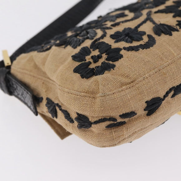 FENDI Zucca Canvas Mamma Baguette Shoulder Bag Beige Gold Auth 208603SAM