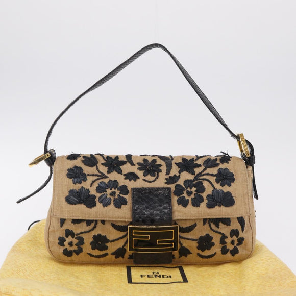 FENDI Zucca Canvas Mamma Baguette Shoulder Bag Beige Gold Auth 208603SAM