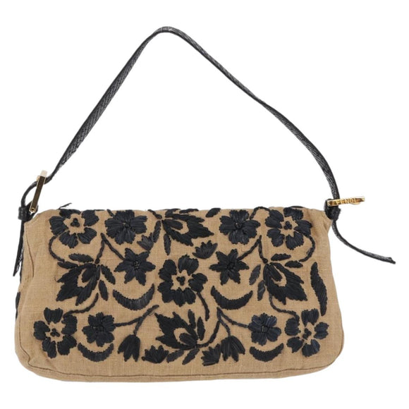 FENDI Zucca Canvas Mamma Baguette Shoulder Bag Beige Gold Auth 208603SAM