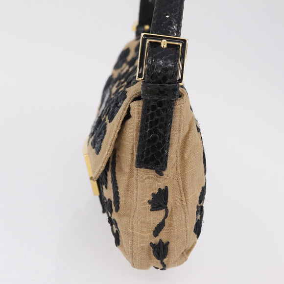 FENDI Zucca Canvas Mamma Baguette Shoulder Bag Beige Gold Auth 208603SAM