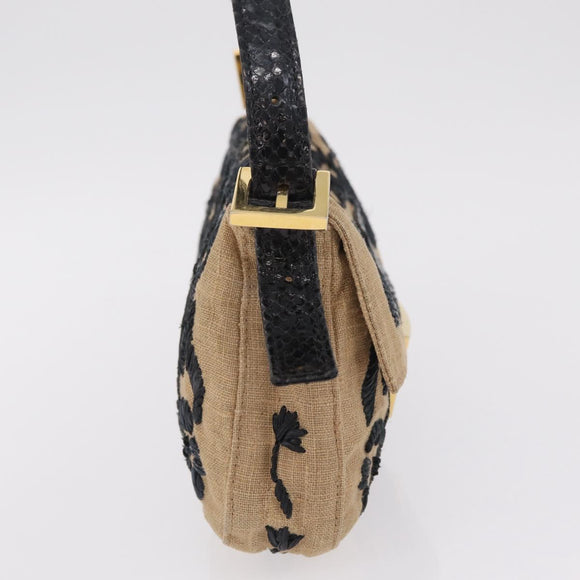 FENDI Zucca Canvas Mamma Baguette Shoulder Bag Beige Gold Auth 208603SAM