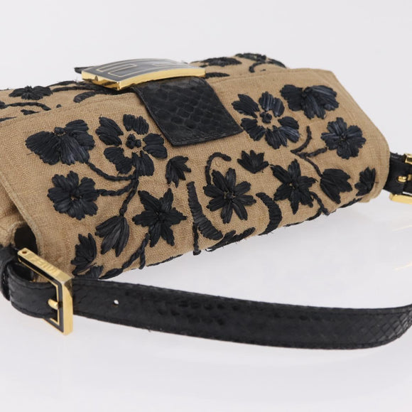 FENDI Zucca Canvas Mamma Baguette Shoulder Bag Beige Gold Auth 208603SAM