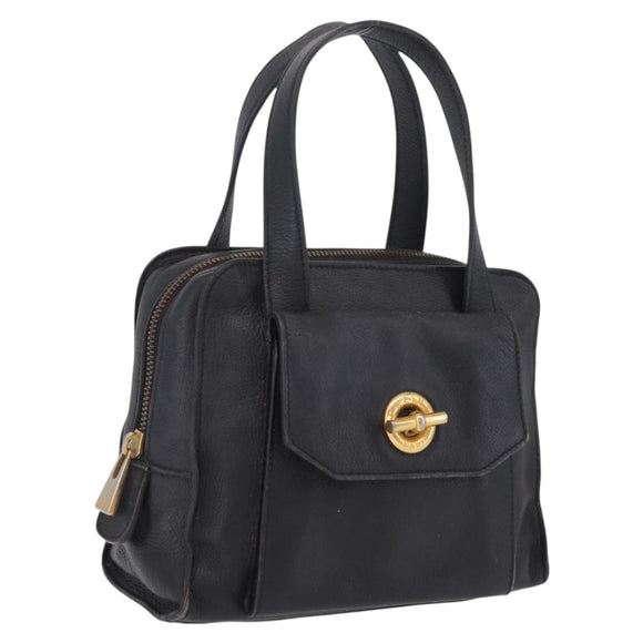 CELINE Hand Bag Leather Black Gold Auth 208604
