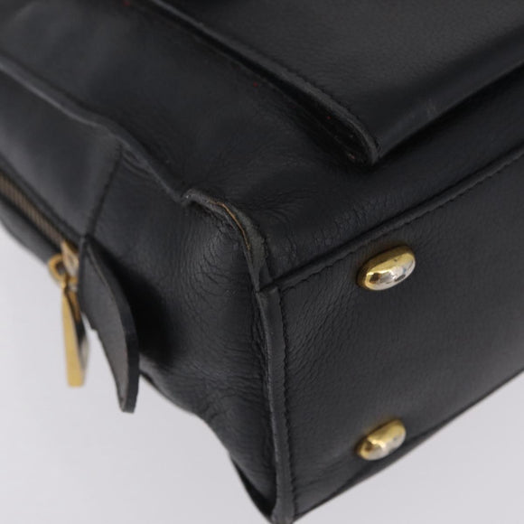CELINE Hand Bag Leather Black Gold Auth 208604