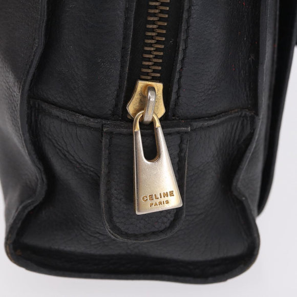 CELINE Hand Bag Leather Black Gold Auth 208604