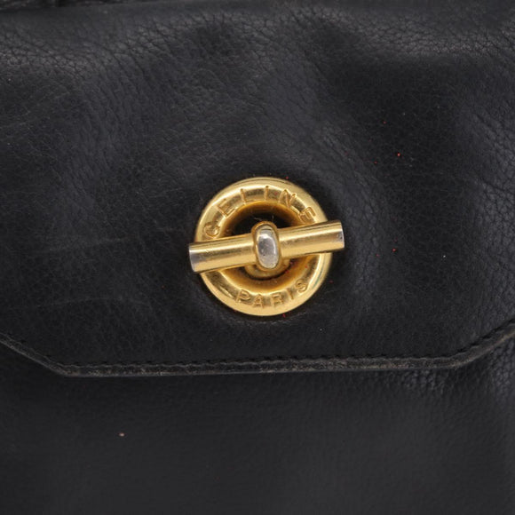 CELINE Hand Bag Leather Black Gold Auth 208604