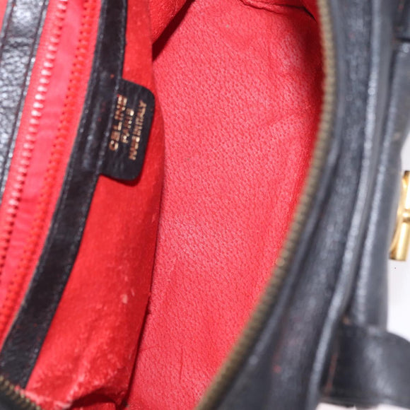 CELINE Hand Bag Leather Black Gold Auth 208604