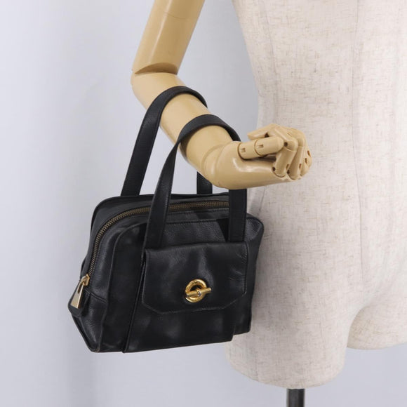 CELINE Hand Bag Leather Black Gold Auth 208604