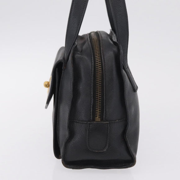 CELINE Hand Bag Leather Black Gold Auth 208604