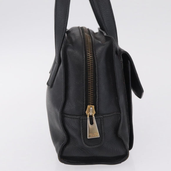 CELINE Hand Bag Leather Black Gold Auth 208604
