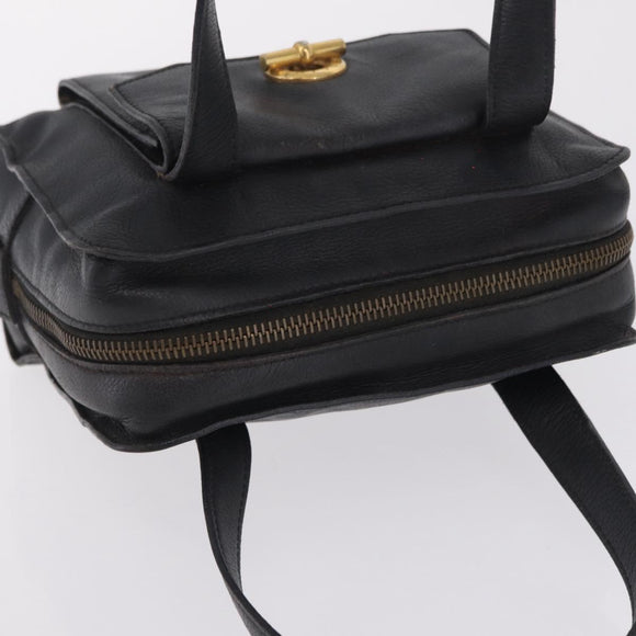 CELINE Hand Bag Leather Black Gold Auth 208604