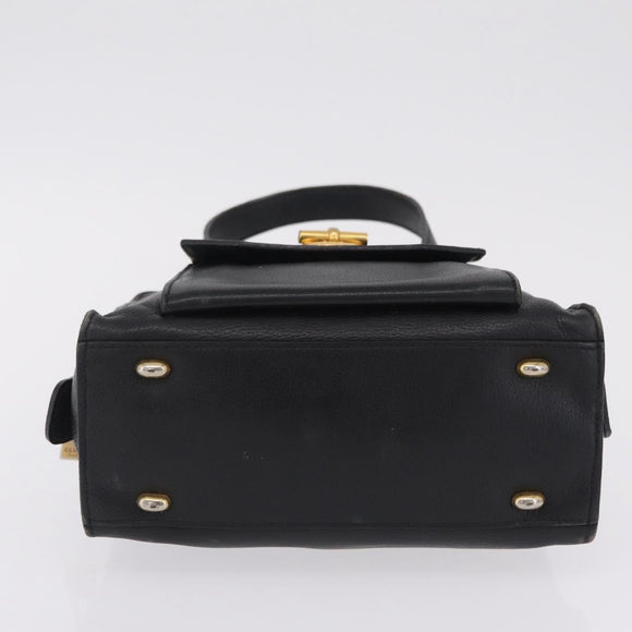 CELINE Hand Bag Leather Black Gold Auth 208604