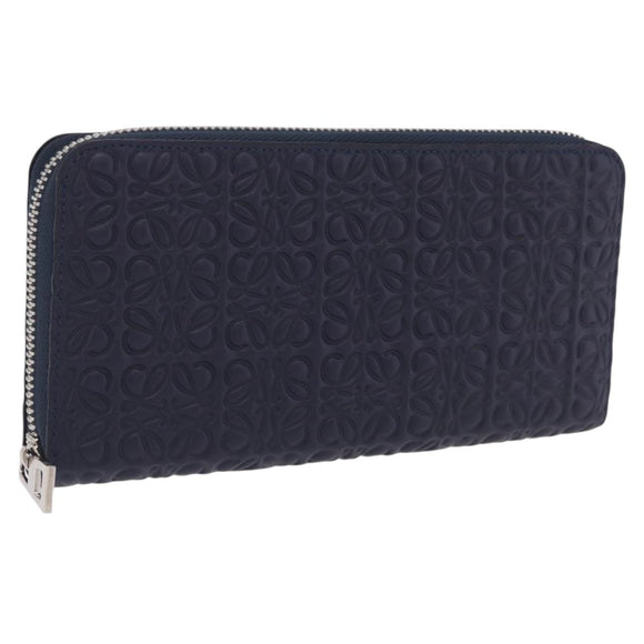 LOEWE Anagram Long Wallet Leather Navy Silver Auth 208620M