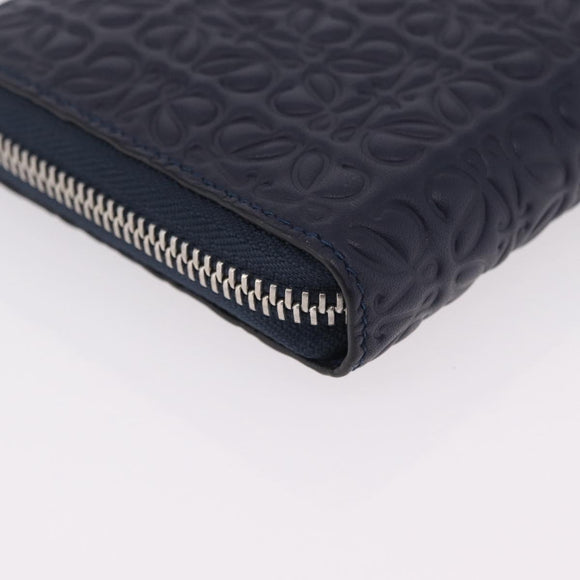 LOEWE Anagram Long Wallet Leather Navy Silver Auth 208620M