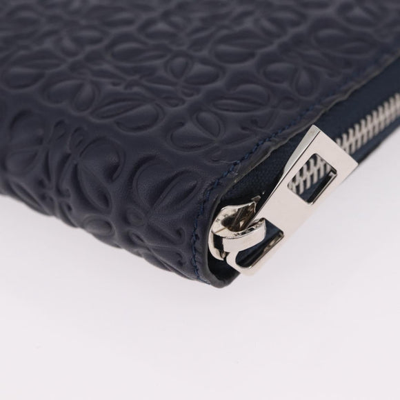 LOEWE Anagram Long Wallet Leather Navy Silver Auth 208620M