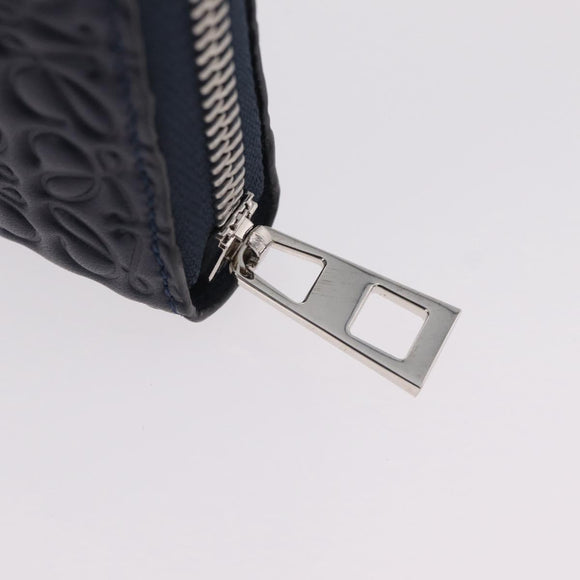LOEWE Anagram Long Wallet Leather Navy Silver Auth 208620M