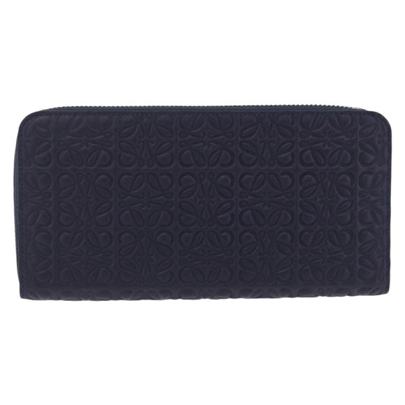 LOEWE Anagram Long Wallet Leather Navy Silver Auth 208620M