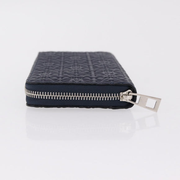 LOEWE Anagram Long Wallet Leather Navy Silver Auth 208620M