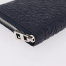 LOEWE Anagram Long Wallet Leather Navy Silver Auth 208620M-14