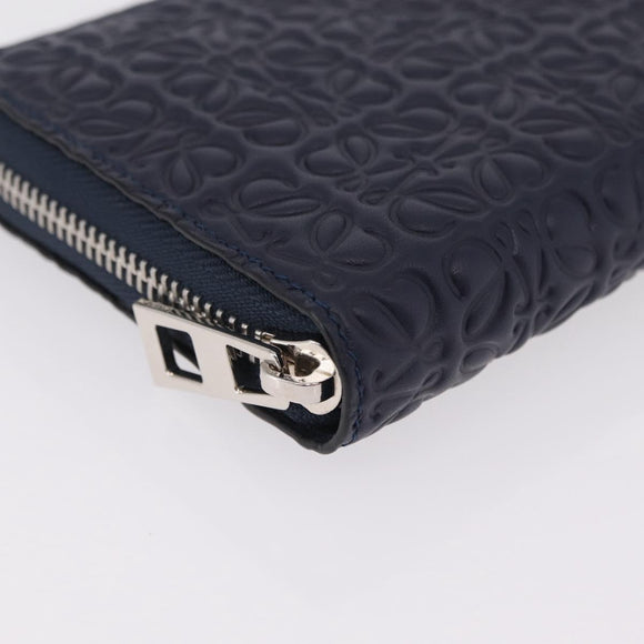 LOEWE Anagram Long Wallet Leather Navy Silver Auth 208620M