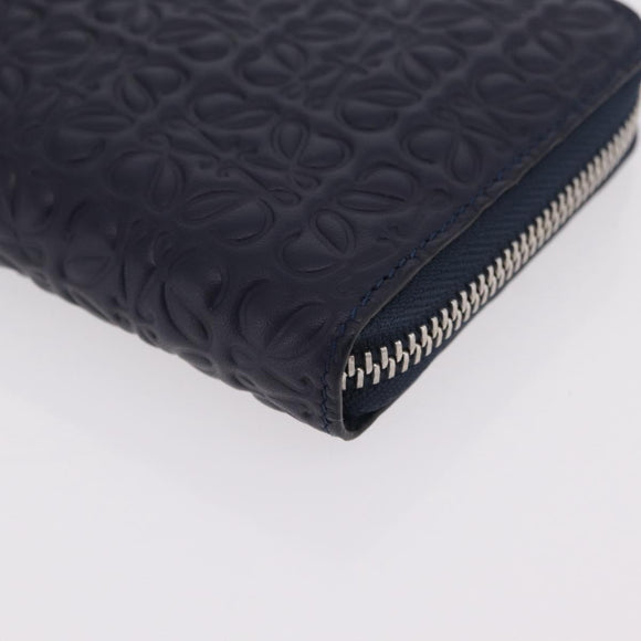LOEWE Anagram Long Wallet Leather Navy Silver Auth 208620M
