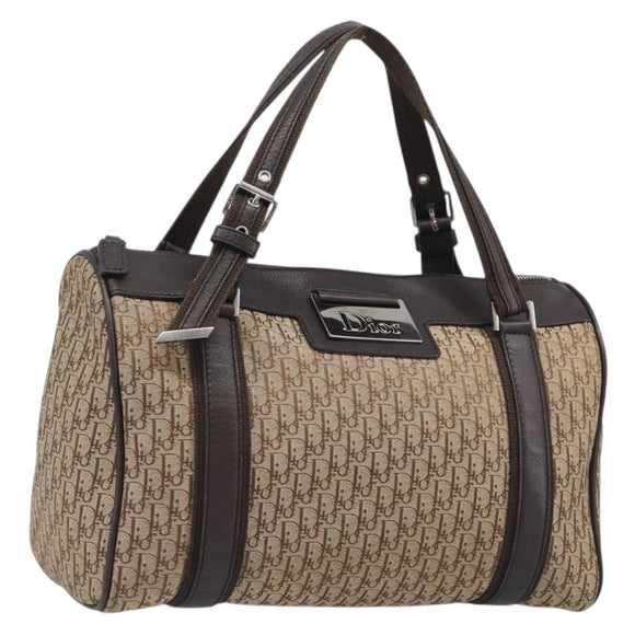 Christian Dior Trotter Canvas Hand Bag Beige Silver Auth 208624V