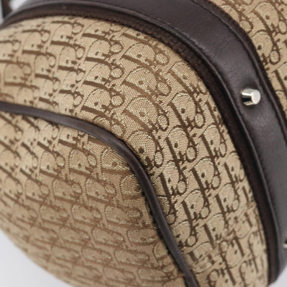 Christian Dior Trotter Canvas Hand Bag Beige Silver Auth 208624V