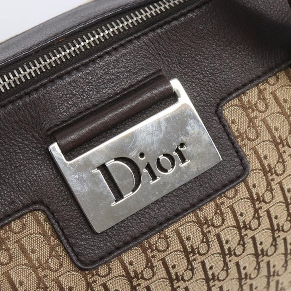 Christian Dior Trotter Canvas Hand Bag Beige Silver Auth 208624V