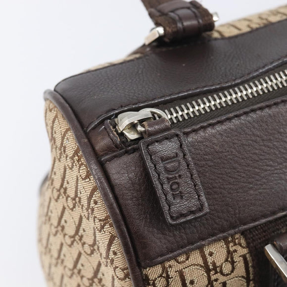 Christian Dior Trotter Canvas Hand Bag Beige Silver Auth 208624V