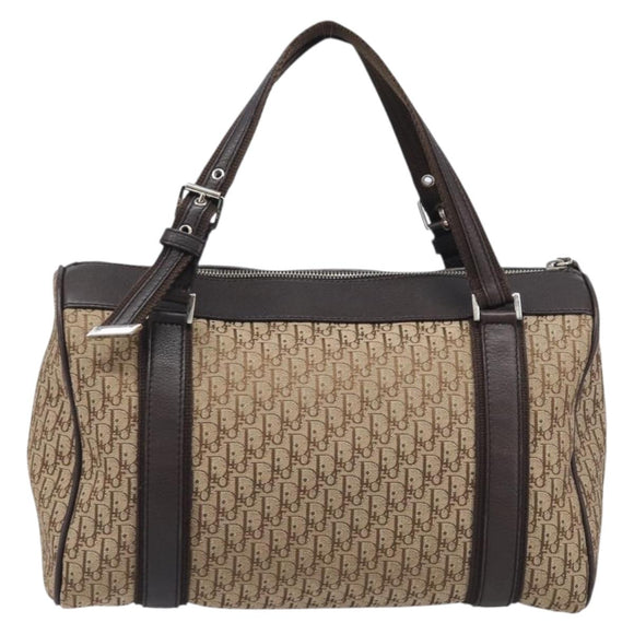 Christian Dior Trotter Canvas Hand Bag Beige Silver Auth 208624V