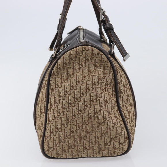 Christian Dior Trotter Canvas Hand Bag Beige Silver Auth 208624V